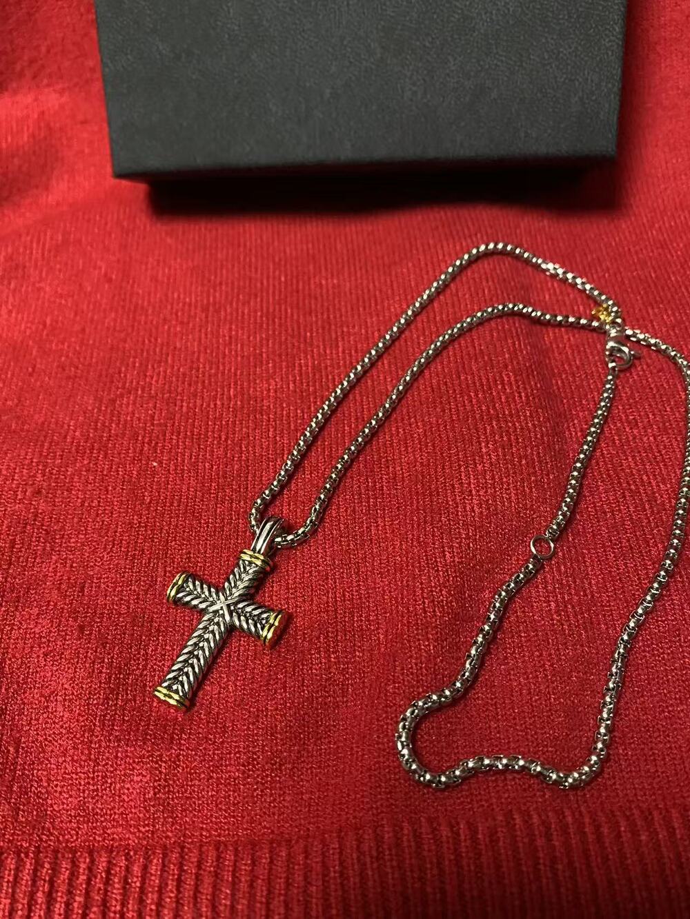David Yurman Two Tone Chevron Cross Pendant Necklace